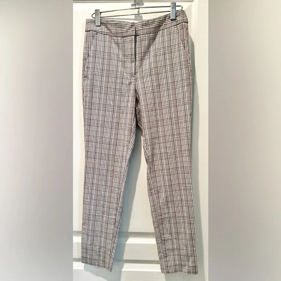 Zara Flat Waist Plaid Tapered Trousers in Navy Tan & Gold - Picture 2 of 6